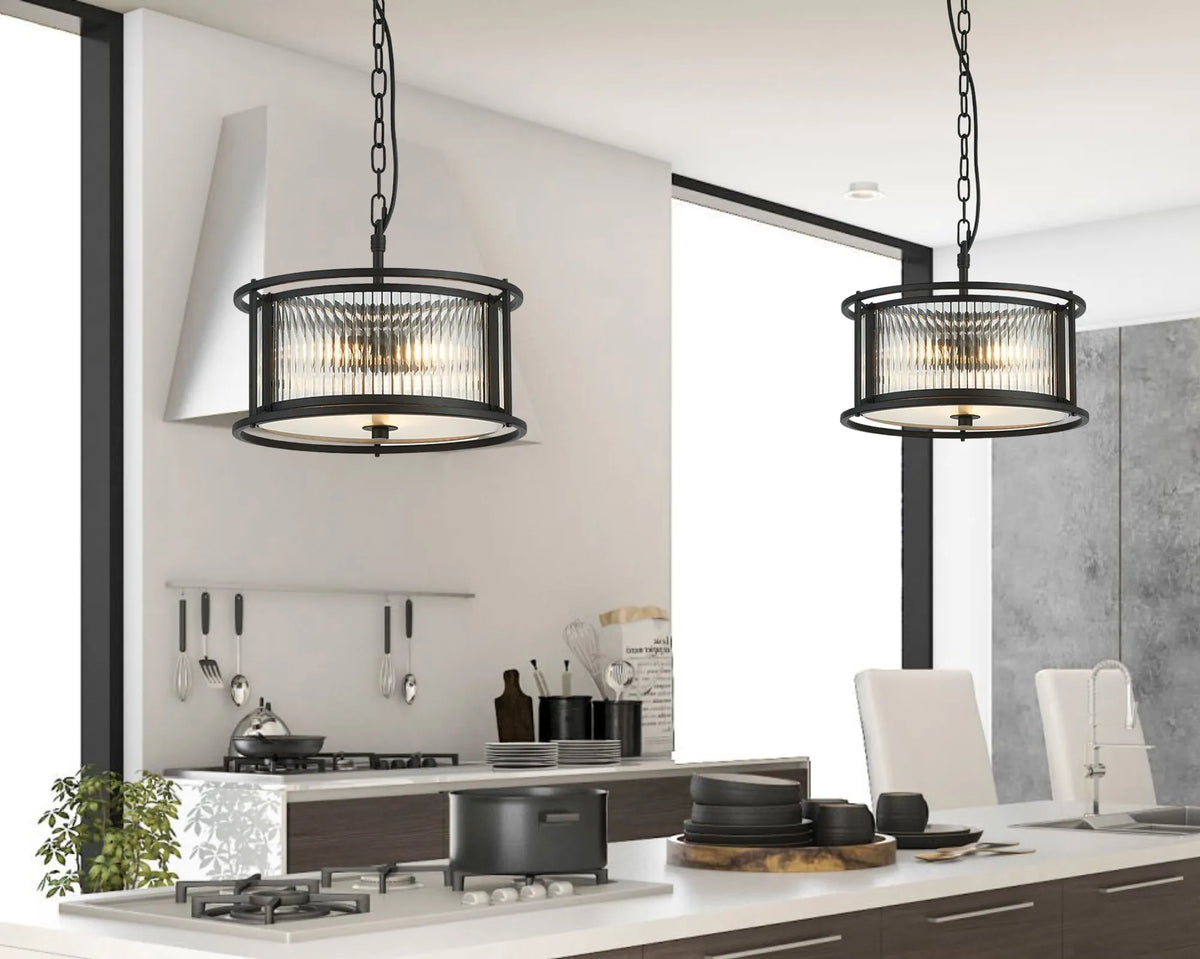 Fabula Jennifer Round Flush/Semi / Convertible Pendant Light – Black & Clear Glass