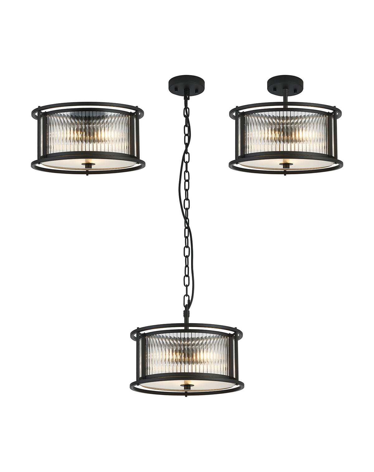Fabula Jennifer Round Flush/Semi / Convertible Pendant Light – Black & Clear Glass 35 cm