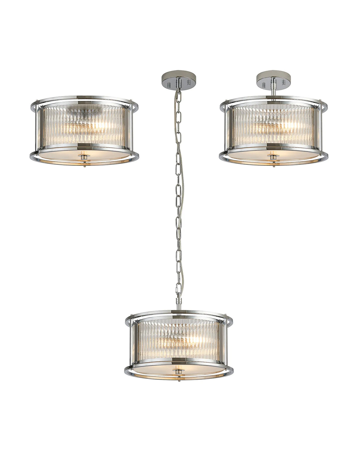 Fabula Jennifer Round Flush/Semi / Convertible Pendant Light – Polished Chrome & Clear Glass 35 cm