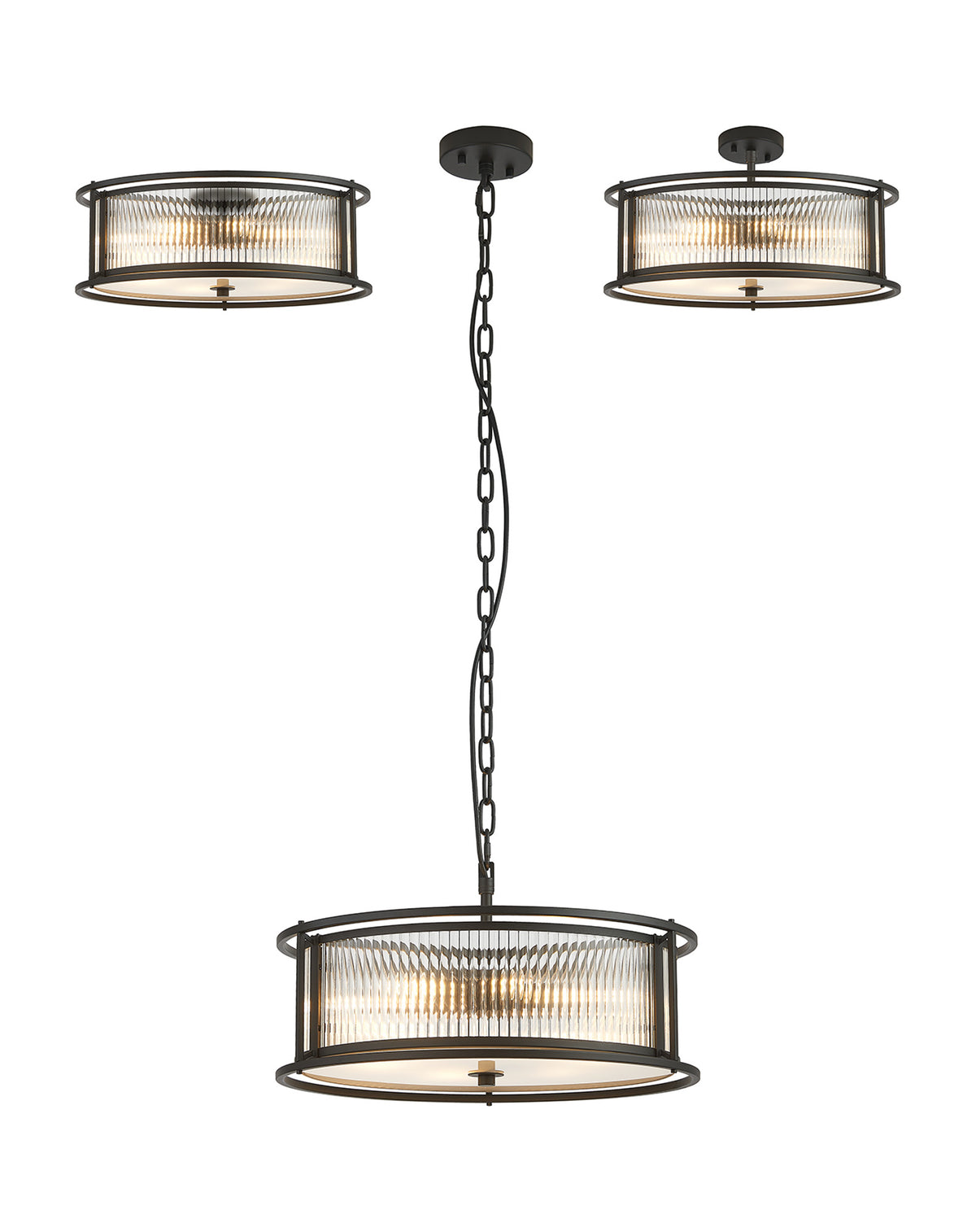 Fabula Jennifer Round Flush/Semi / Convertible Pendant Light – Black & Clear Glass 50 cm