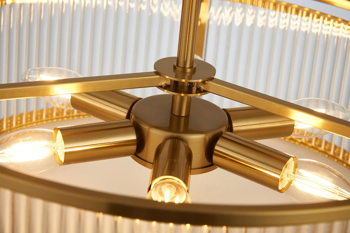 Fabula Jennifer Round Flush/Semi / Convertible Pendant Light – Brass & Clear Glass