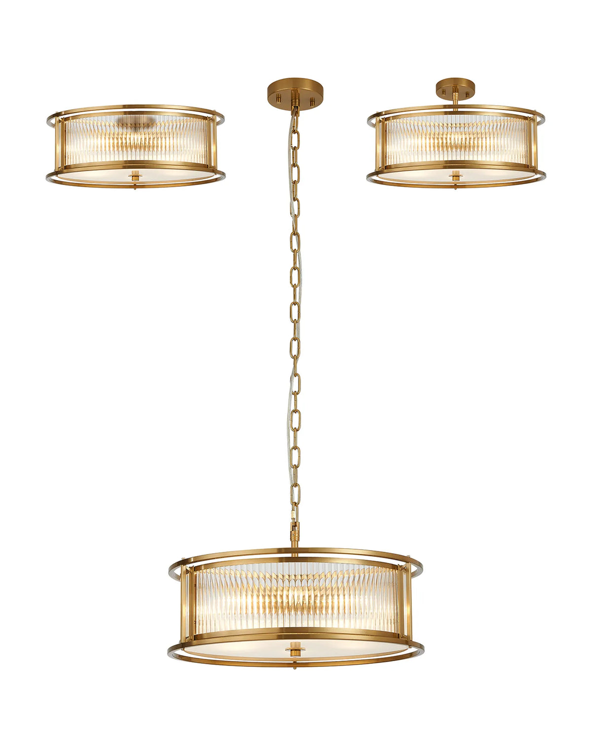 Fabula Jennifer Round Flush/Semi / Convertible Pendant Light – Brass & Clear Glass 50 cm