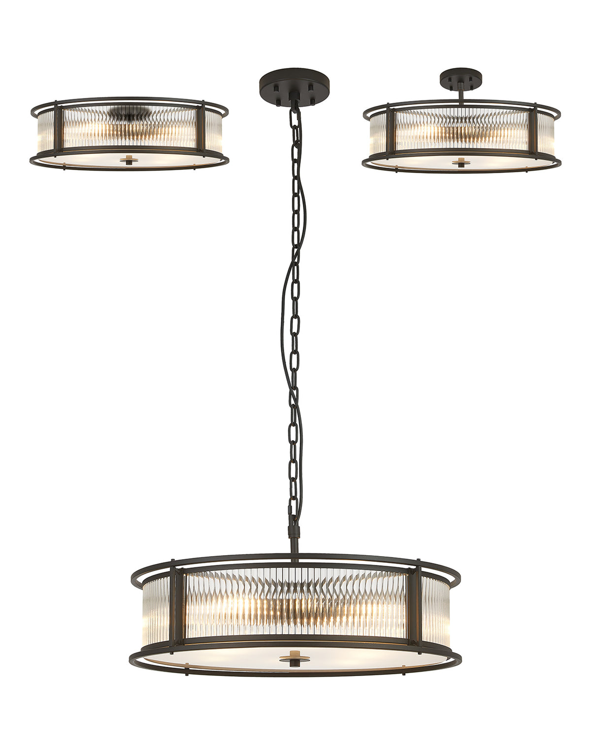Fabula Jennifer Round Flush/Semi / Convertible Pendant Light – Black & Clear Glass 65 cm