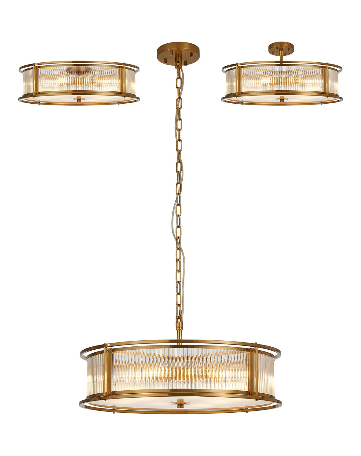 Fabula Jennifer Round Flush/Semi / Convertible Pendant Light – Brass & Clear Glass 65 cm