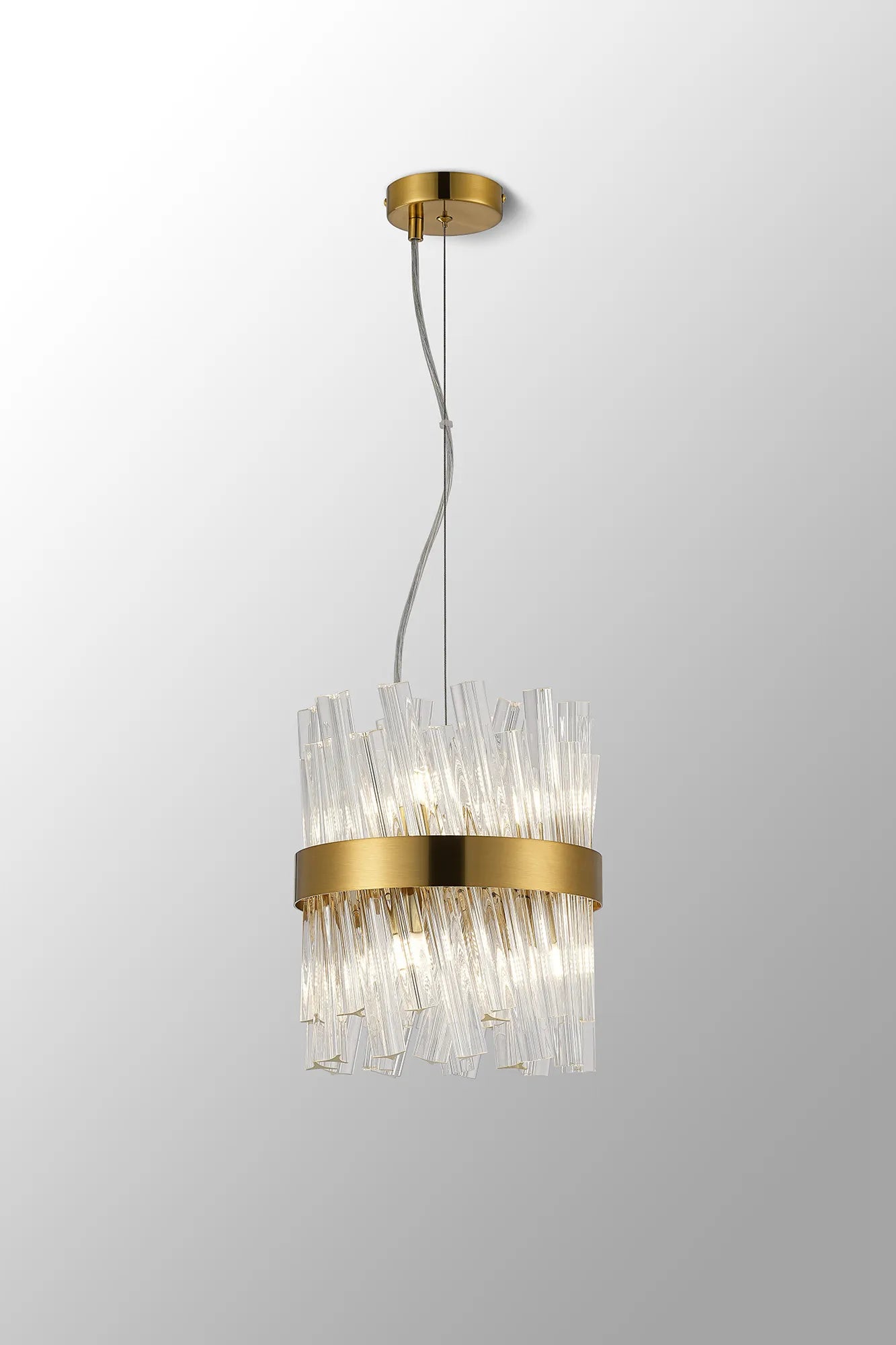 Fabula Farnley Round 6 Light Pendant - Brass & Clear Sculpted Glass