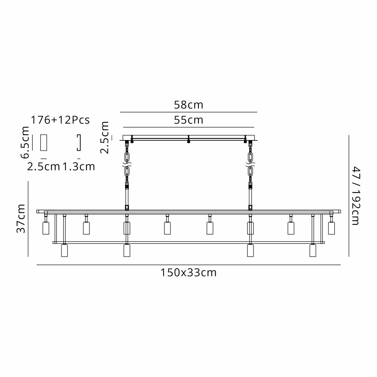 Fabula Ashby Rectangular Pendant Light – Satin Nickel & Clear Glass