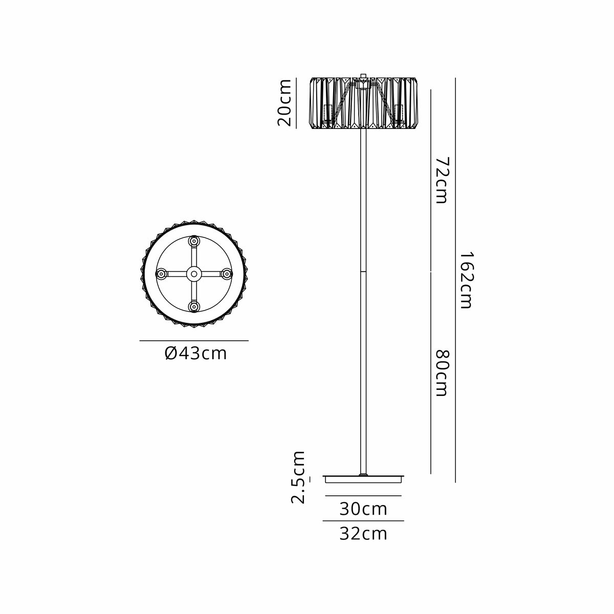 Fabula Barton Crystal Floor Lamp – 43 cm – Brass & Clear