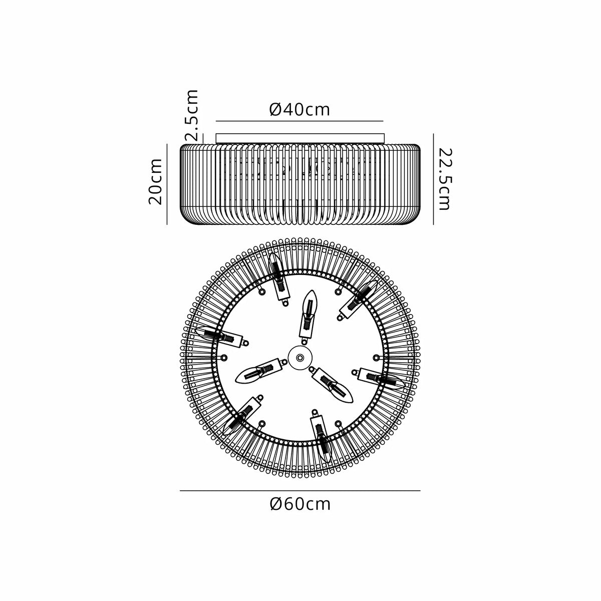 Fabula Hutton Round Flush Ceiling Light – Black & Smoke Brown Glass