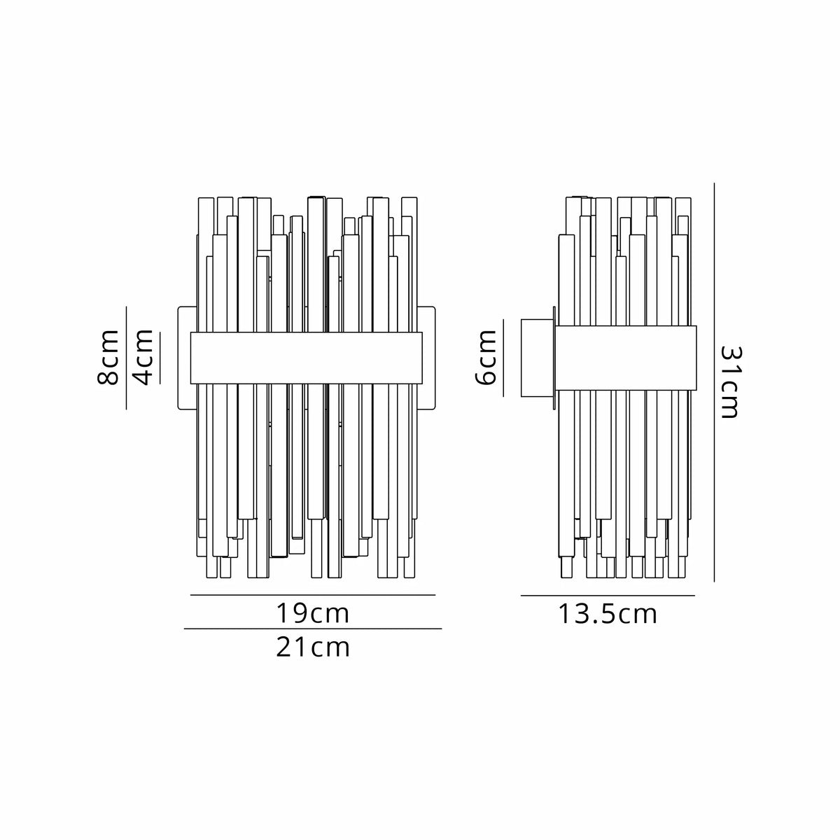Fabula Kempton Glass Rod Wall Light – 21 cm – Black Chrome & Smoke