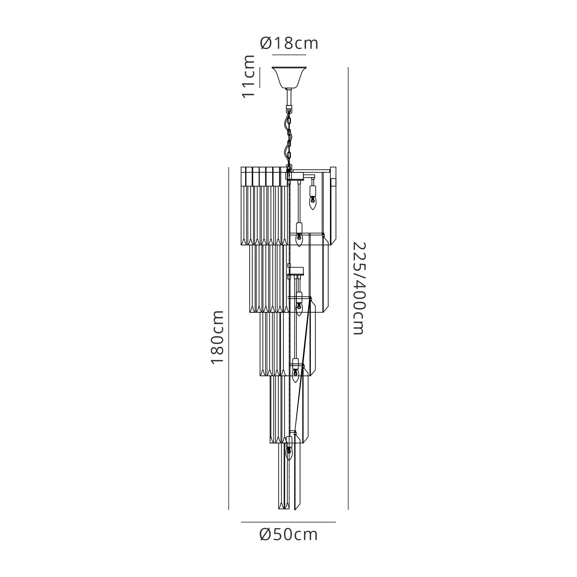 Cedar 50cm 5 Tier Pendant 18 Light - Matt Black & Smoked