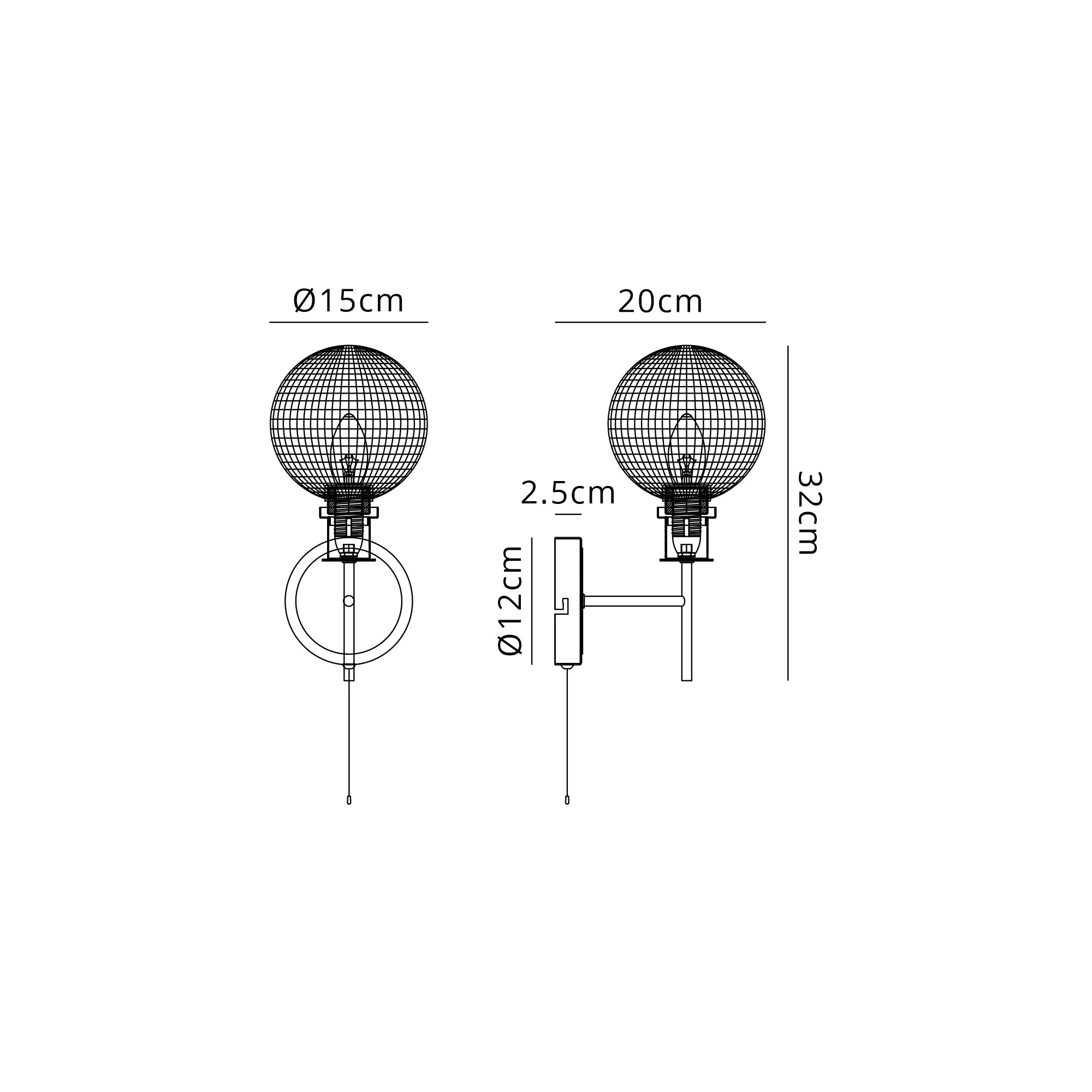 Sycamore Switched Wall Light with 15cm Round Textured Diamond Pattern Glass Shade - Brass, Clear & Satin Black