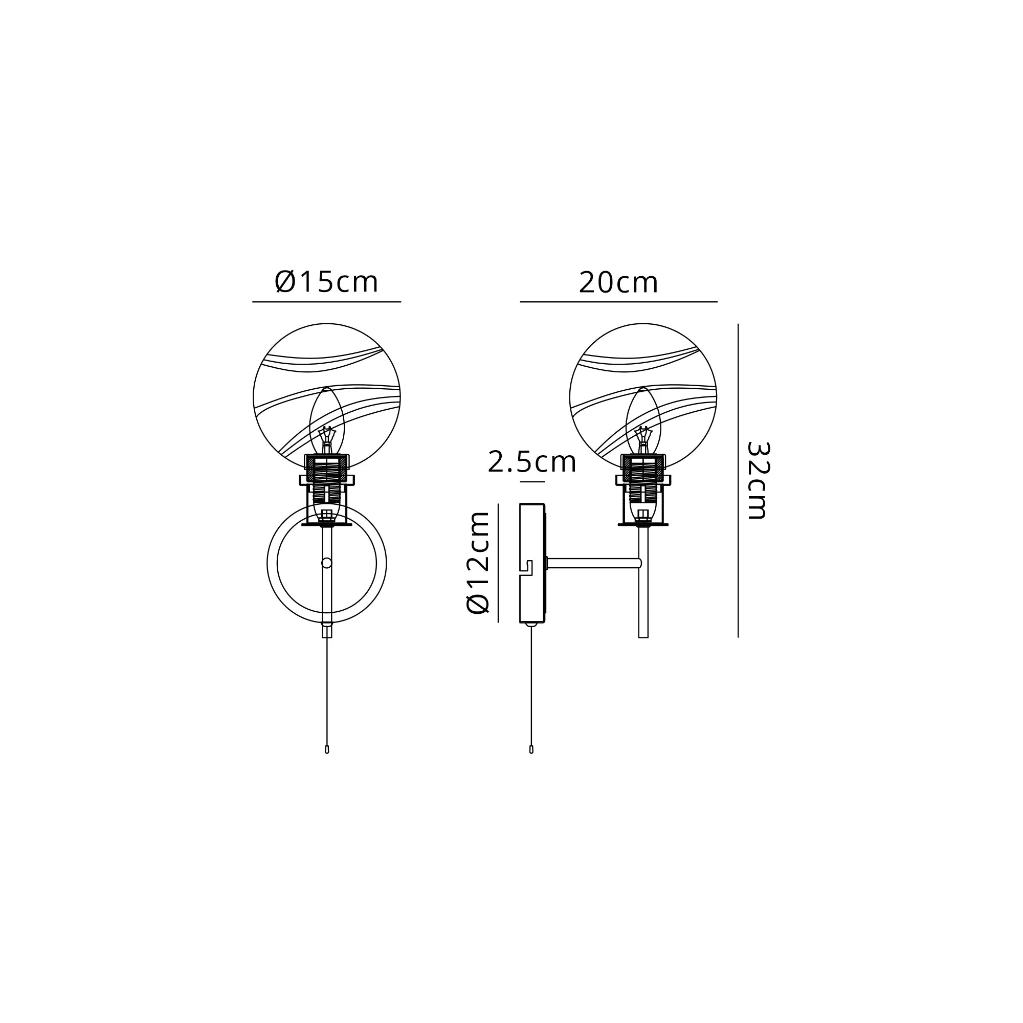 Sycamore Switched Wall Light with 15cm Round Marble Effect Glass Shade - Brass, White & Satin Black
