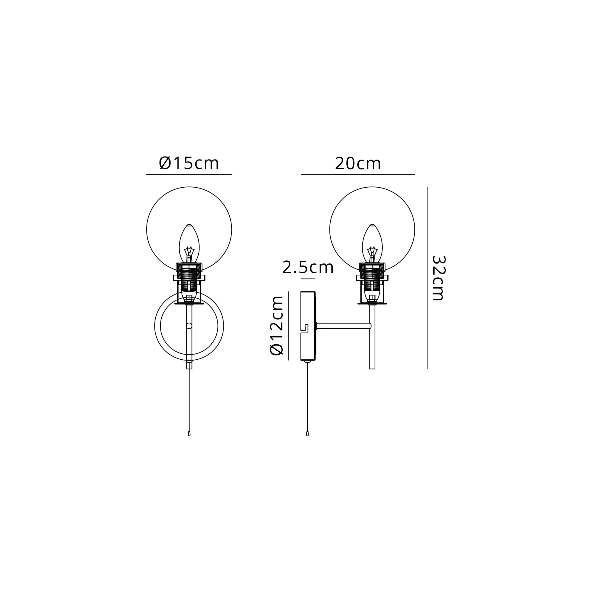 Sycamore Switched Wall Light with 15cm Round Glass Shade - Satin Nickel, Clear & Satin Black