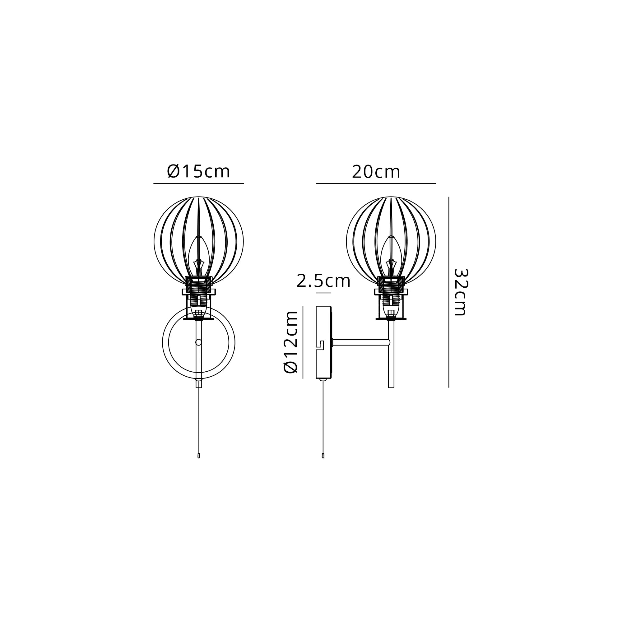 Sycamore Switched Wall Light with 15cm Round Segment Glass Shade - Satin Nickel, Amber Plated & Satin Black