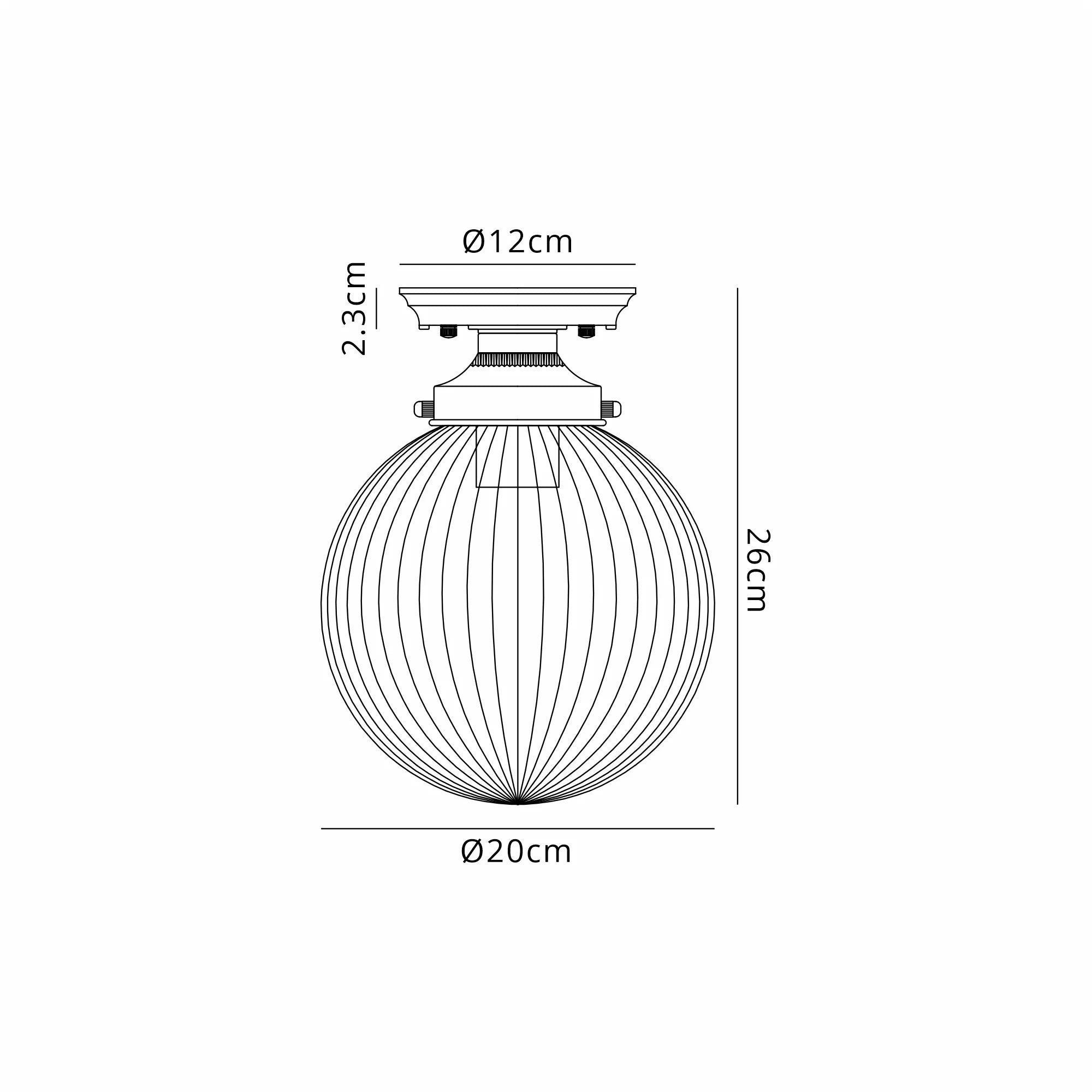 Grove Flush Ceiling Light with 20cm Acorn Ribbed Glass -Satin Black & Clear