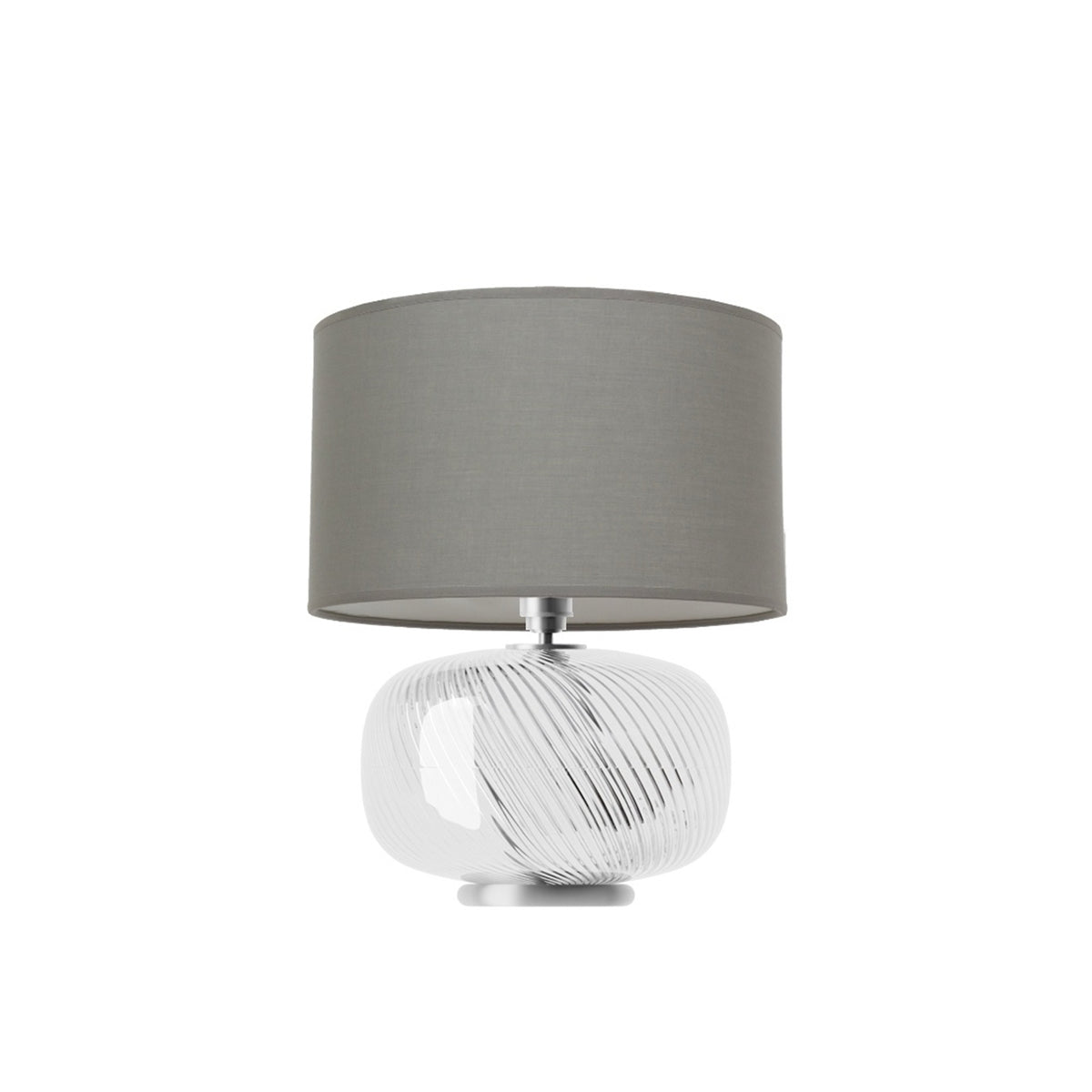 Leverint Archway Table Lamp in fine ribbed twist glass with fine diagonal ribs, studio shot on white with a grey drum shade (not included)