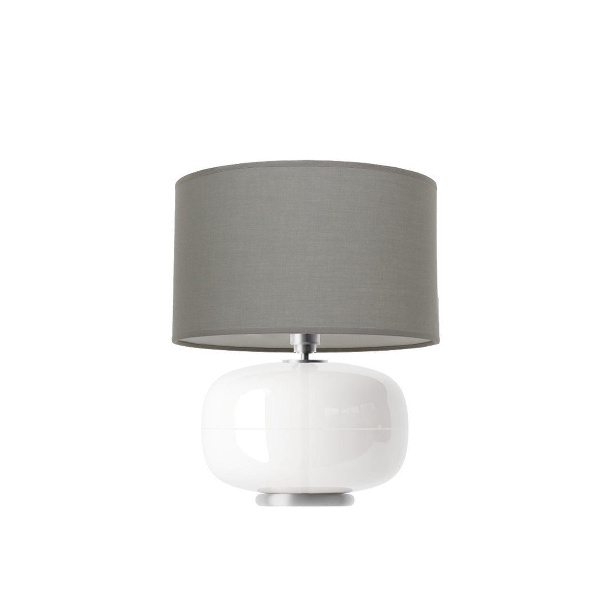 Leverint Archway Table Lamp in opaque white glass, studio shot on white with a grey drum shade (not included)