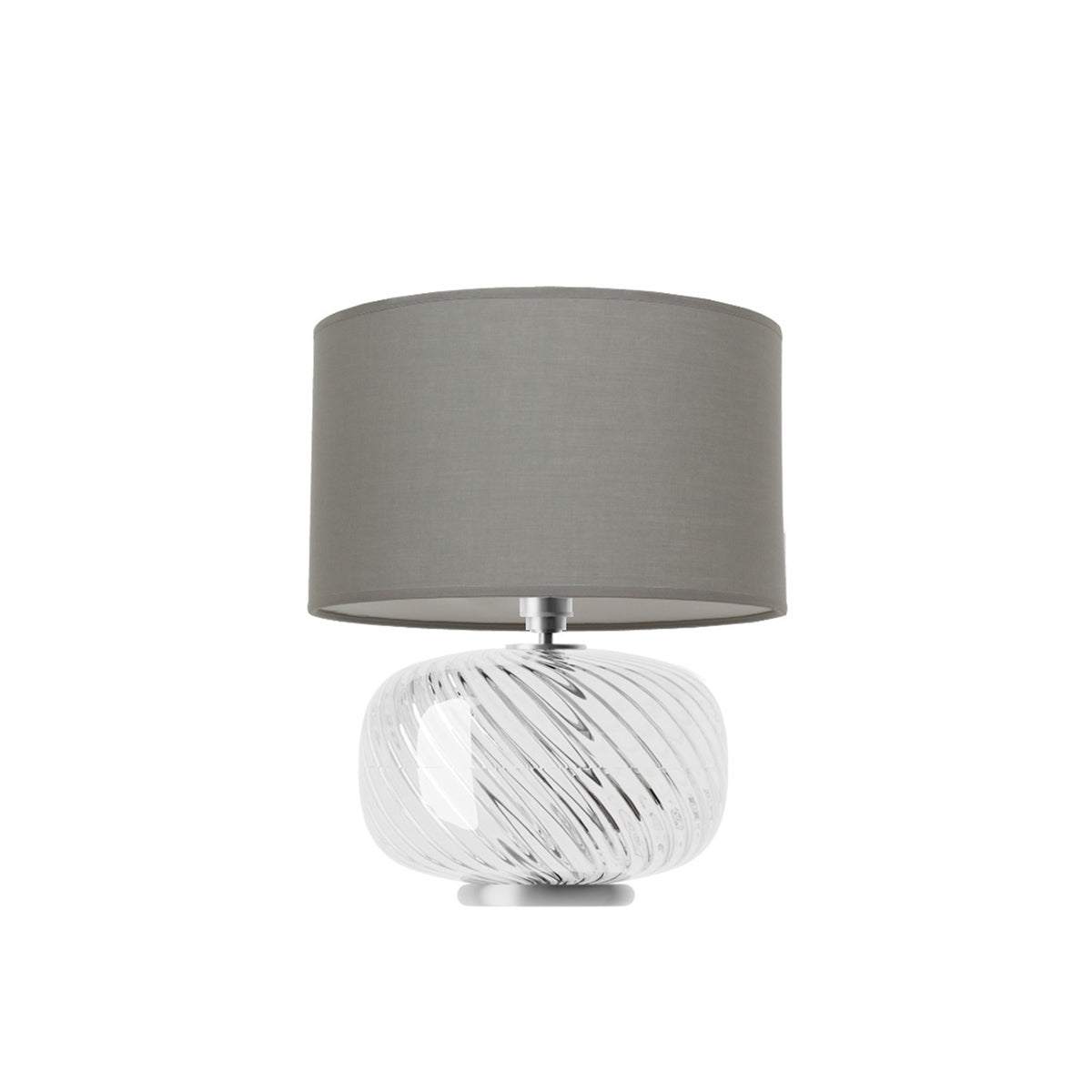 Leverint Archway Table Lamp in ribbed twist glass with diagonal twisted ribs, studio shot on white with a grey drum shade (not included)