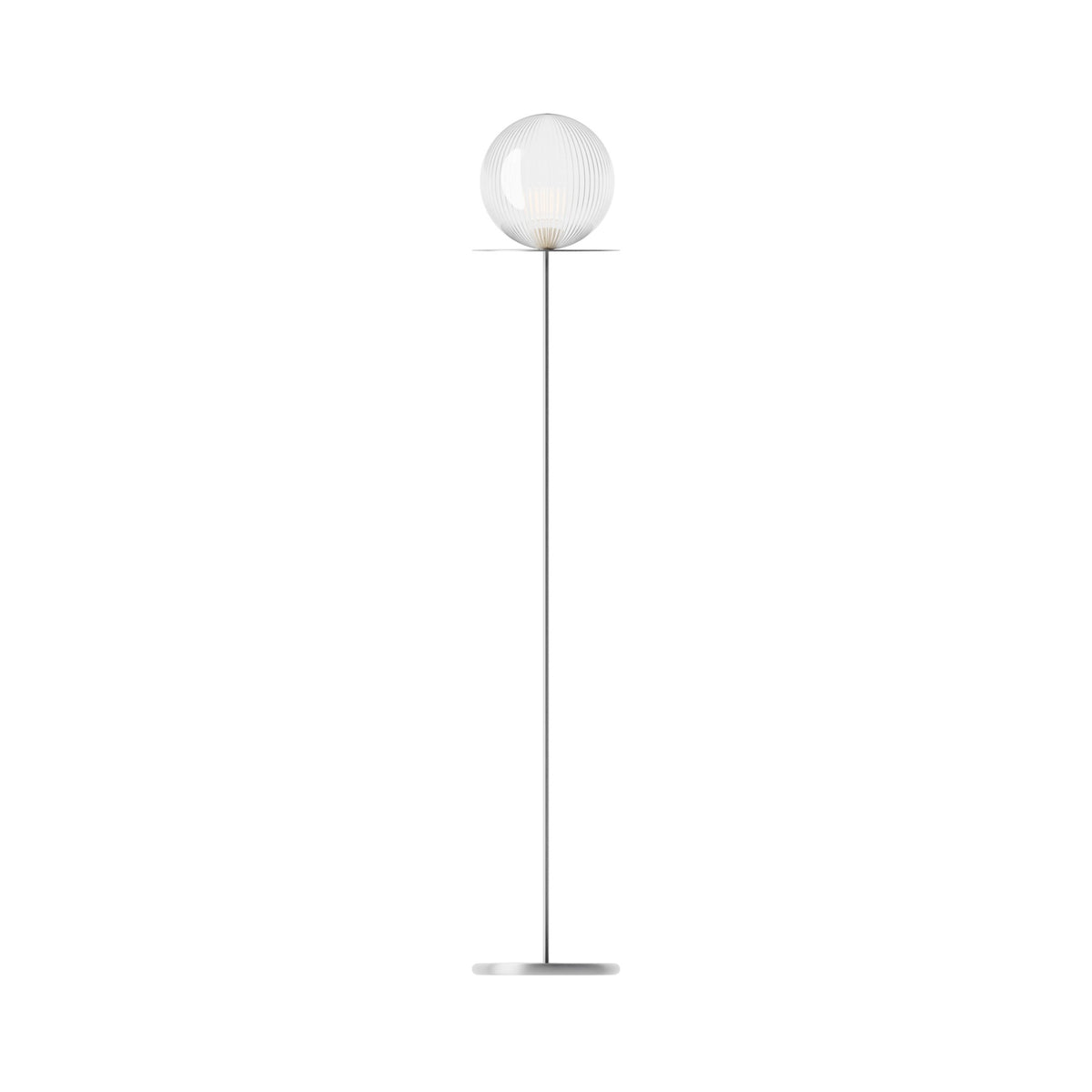 Leverint Marble Floor Lamp with a fine ribbed glass globe on a slim metal stem and round base, studio shot on white