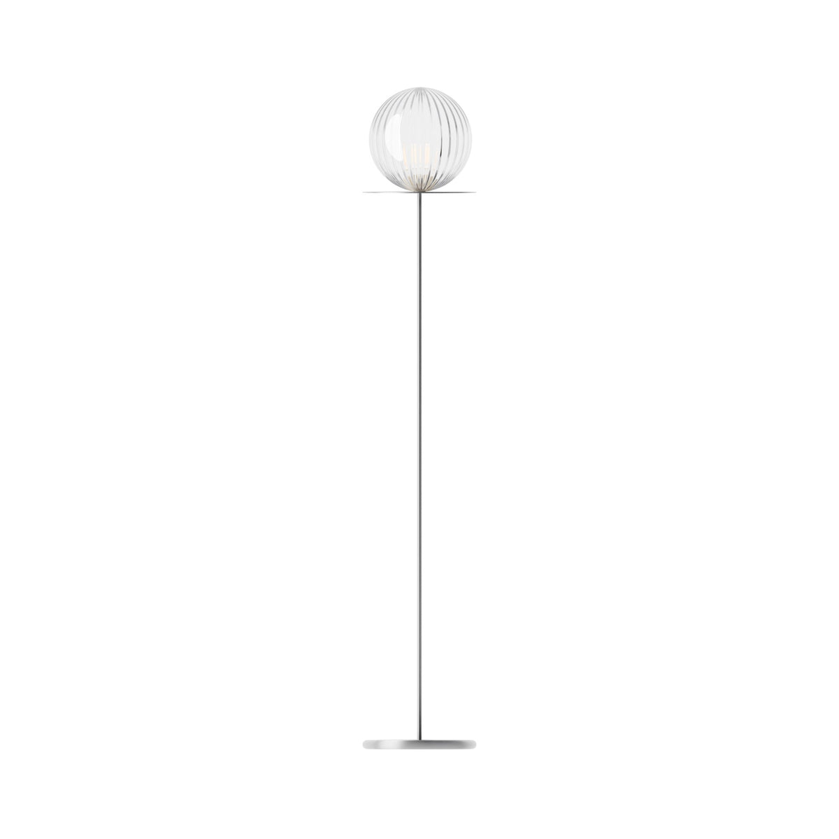Leverint Marble Floor Lamp with a ribbed glass globe on a slim metal stem and round base, studio shot on white