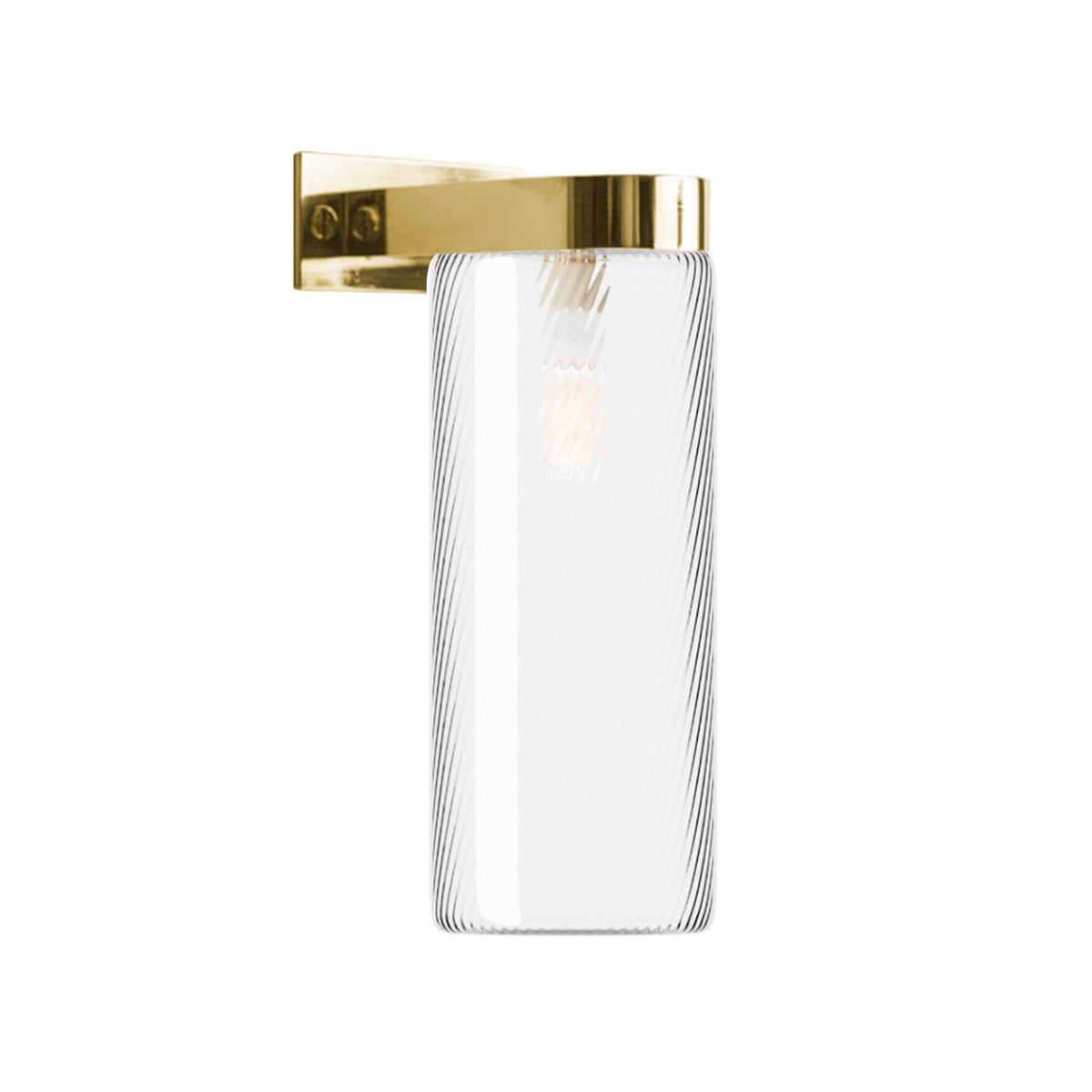 Leverint Piccadilly Deco Wall Light in fine ribbed twist glass with fine diagonal ribs on a polished brass bracket, studio image on white
