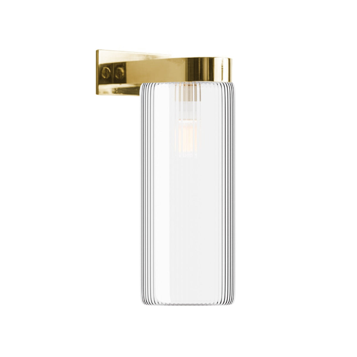 Leverint Piccadilly Deco Wall Light in fine ribbed glass on a polished brass bracket, studio image on white