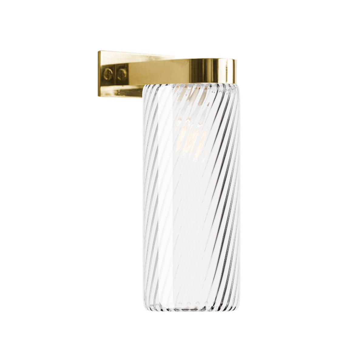 Leverint Piccadilly Deco Wall Light in ribbed twist glass with bold diagonal ribs on a polished brass bracket, studio image on white