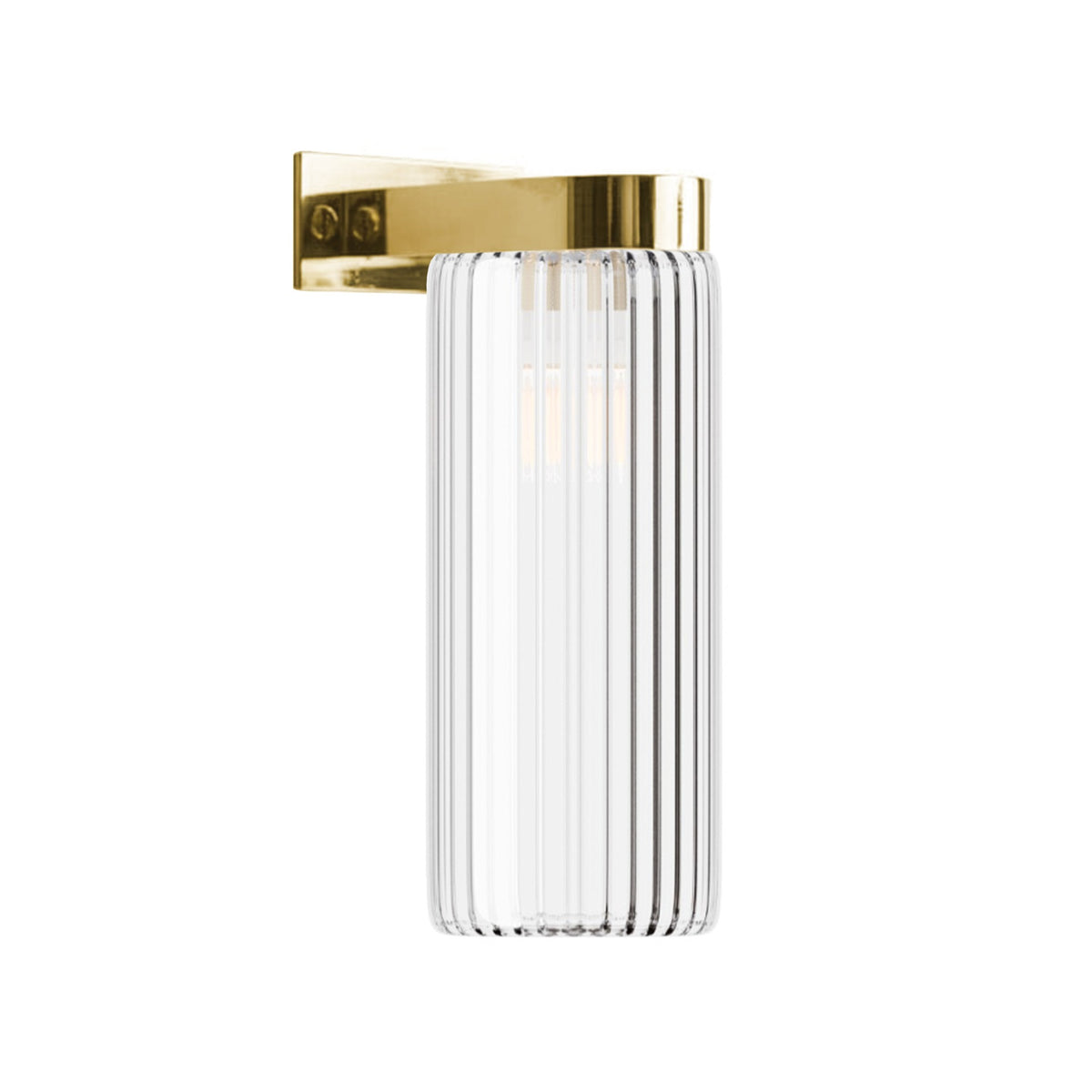 Leverint Piccadilly Deco Wall Light in ribbed glass on a polished brass bracket, studio image on white