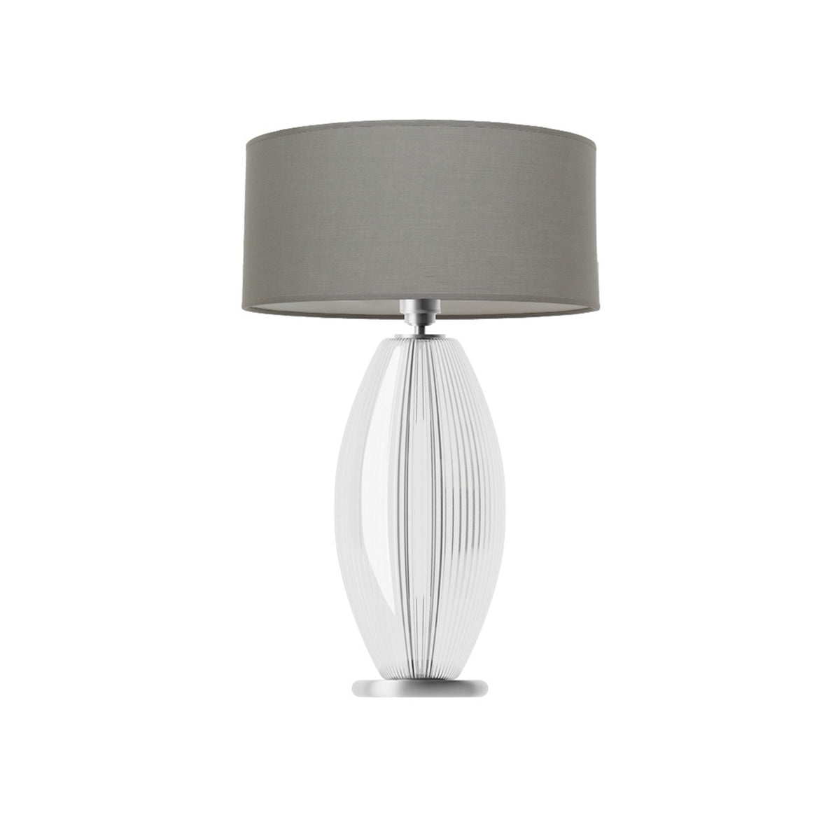 Leverint Victoria Table Lamp in fine ribbed glass with narrow vertical ribs following the oval body, studio shot on white with a grey drum shade (not included)