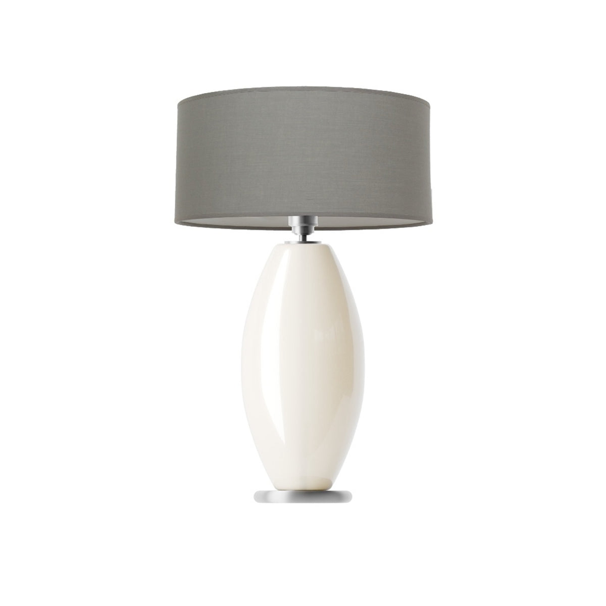 Leverint Victoria Table Lamp in glossy opaque white glass, studio shot on white with a grey drum shade (not included)
