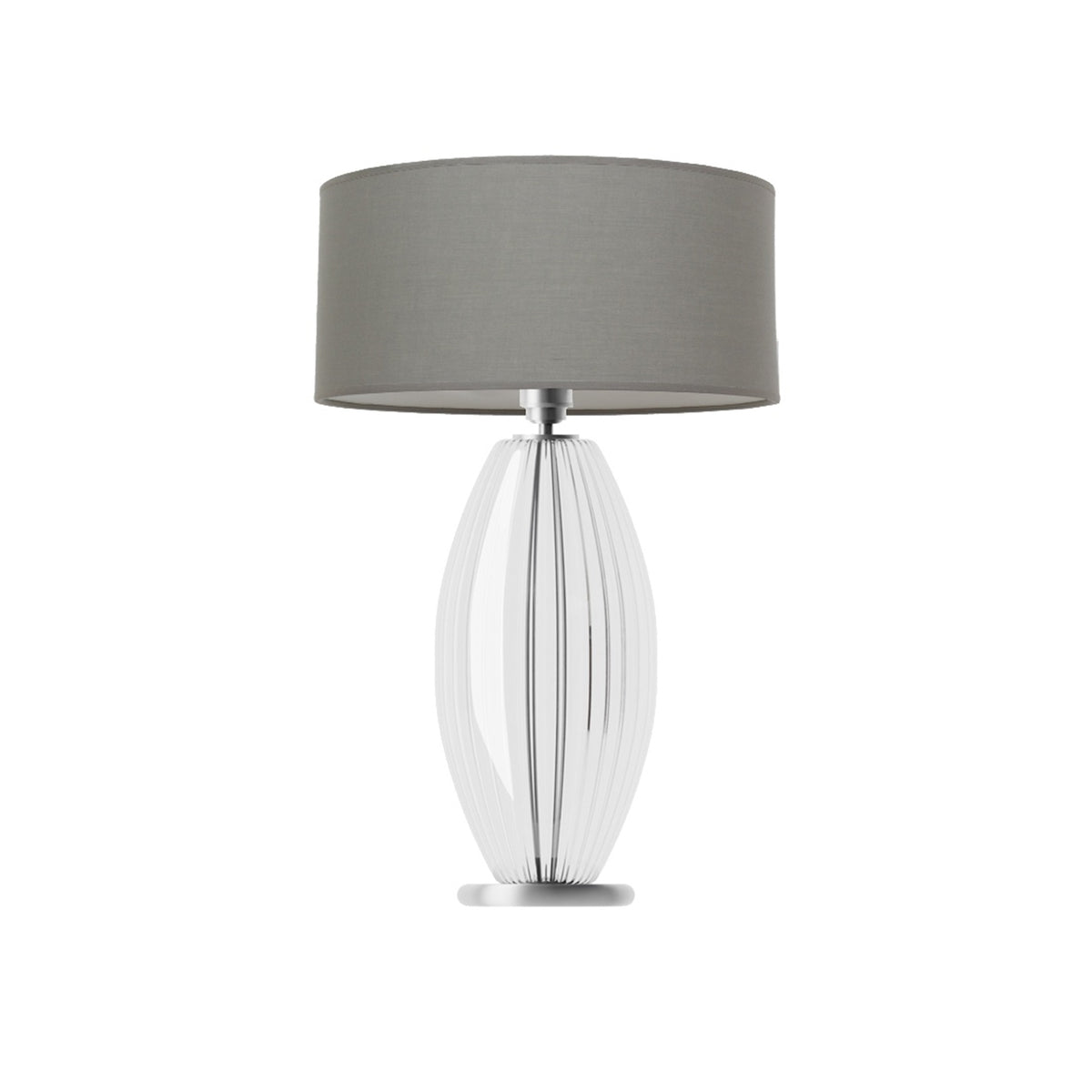 Leverint Victoria Table Lamp in ribbed glass with vertical ribs following the oval body, studio shot on white with a grey drum shade (not included)