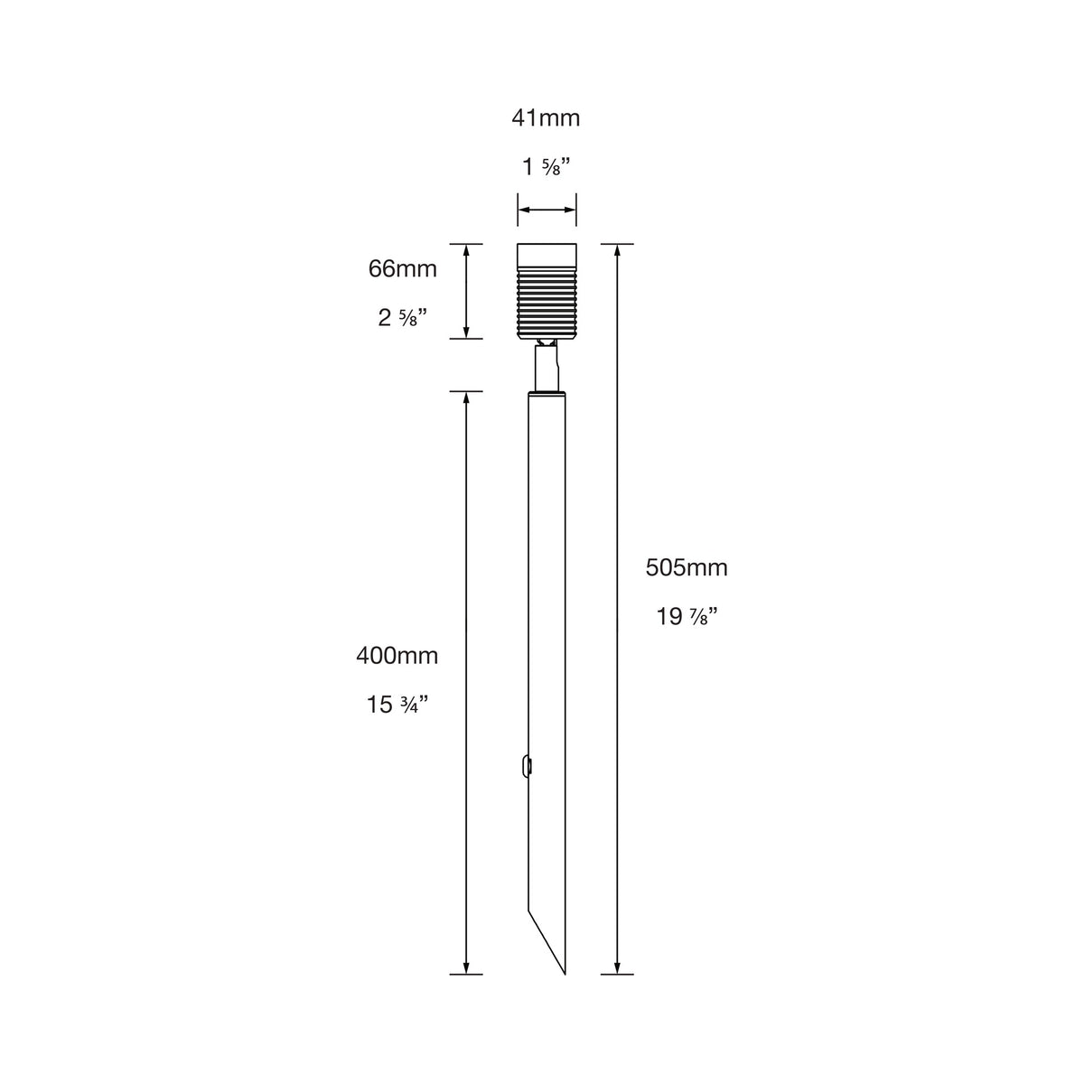 Dimensions drawing for the LuxR Modux 2 and 4 pole spot: 41mm head diameter, 66mm head height, 400mm pole, 505mm overall