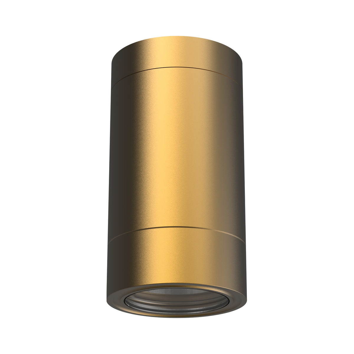 LuxR Modux 4 ceiling mount in solid brass, a slim cylinder with a lens in the base