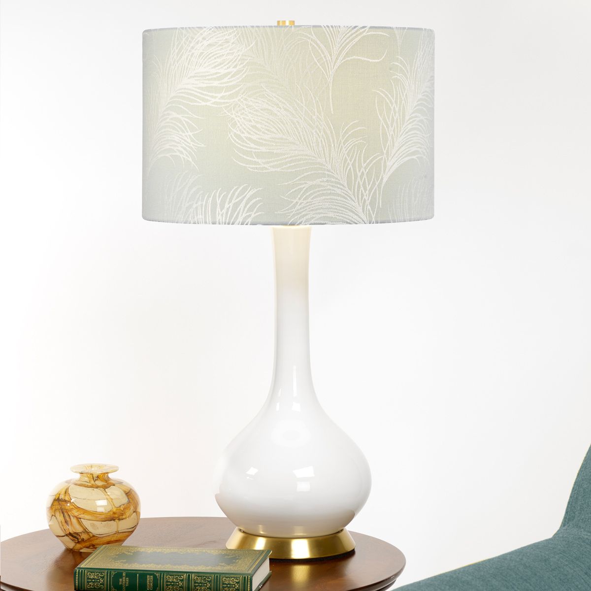 Elstead Milo 1 Light Table Lamp - White, Aged Brass & Blue