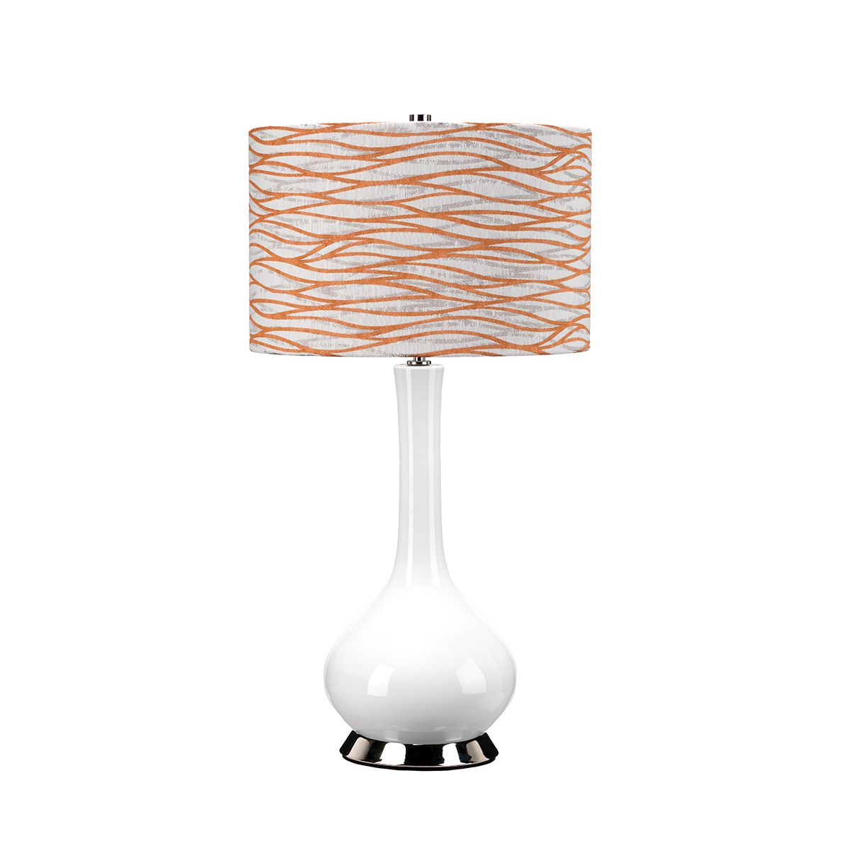 Elstead Milo 1 Light Table Lamp - White, Polished Nickel & Orange