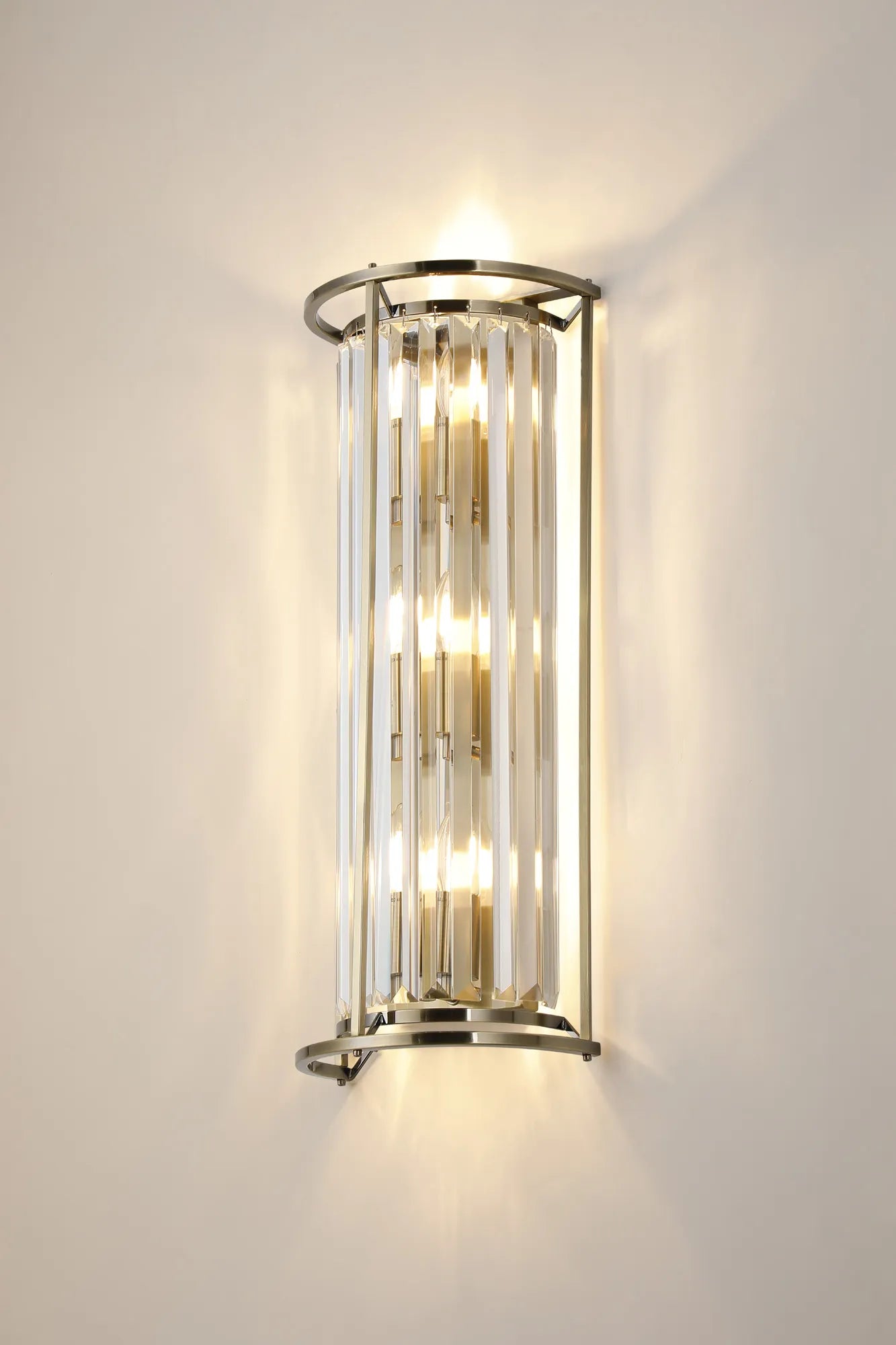 Fabula Oakhurst 3 Light Tall E14 Wall Lamp - Antique Brass & Clear Crystal