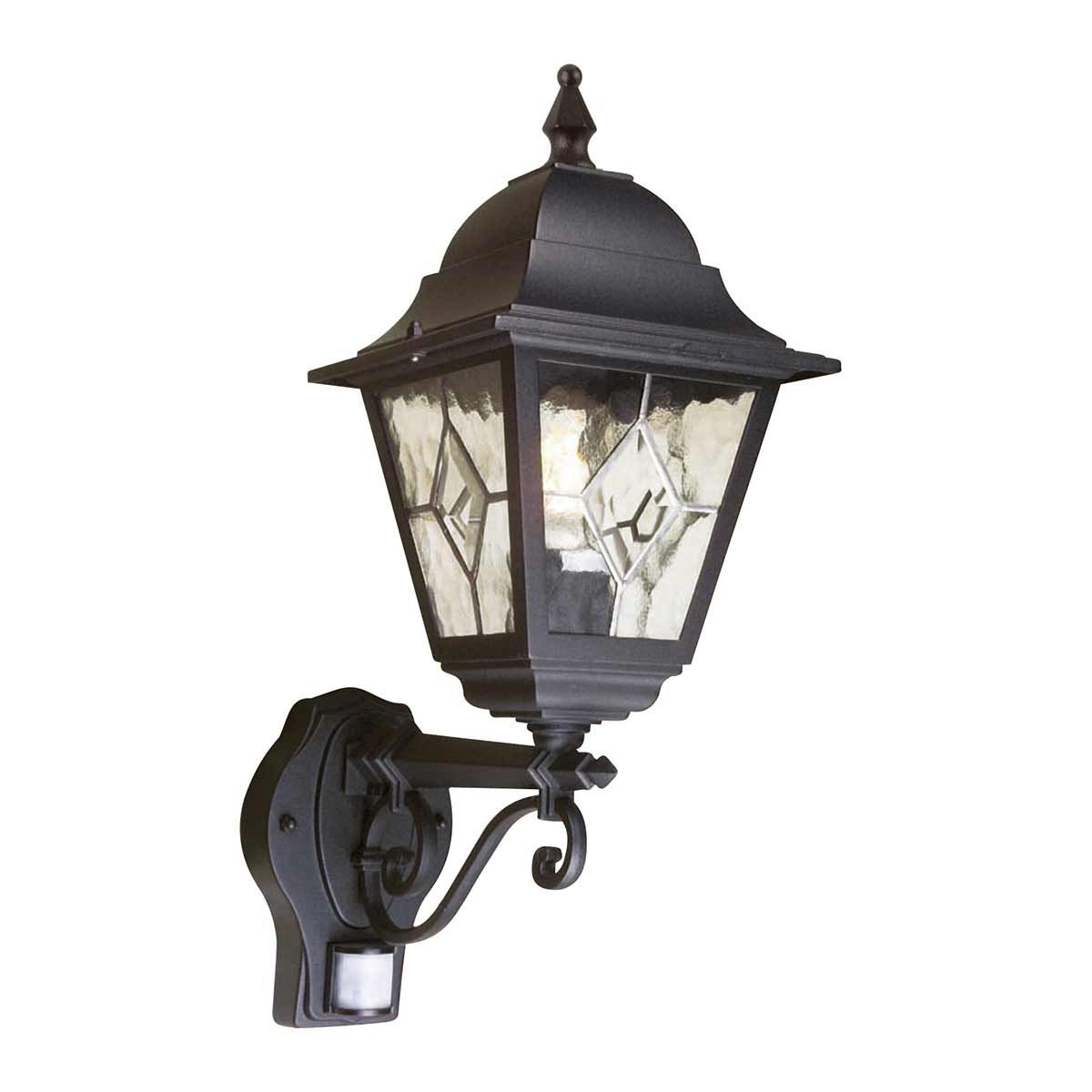 Elstead Norfolk Single Up Wall Lantern with PIR - Black