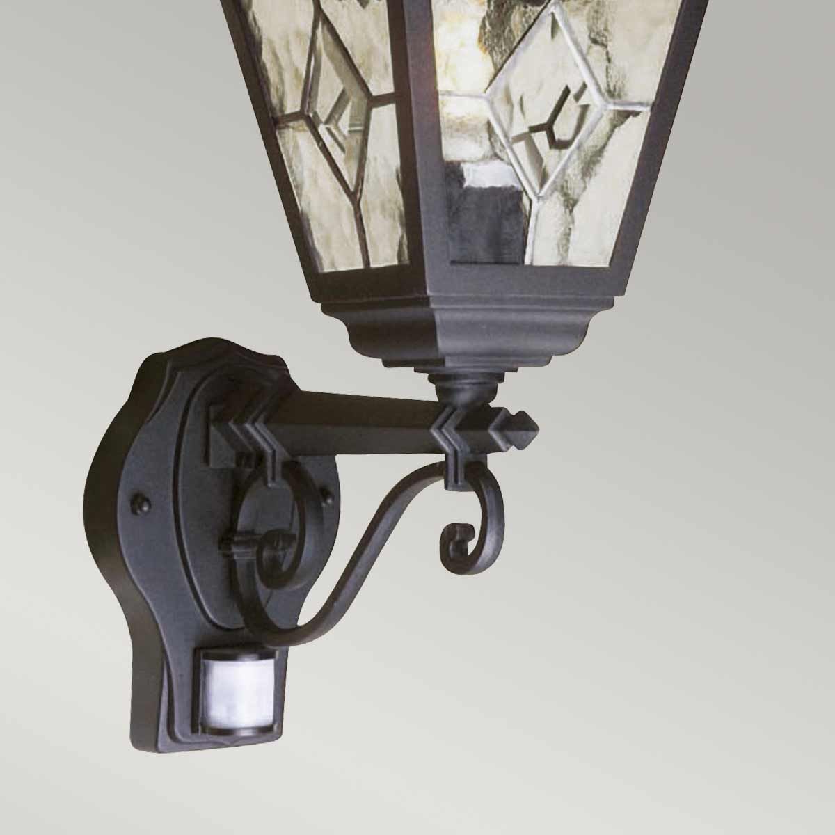 Elstead Norfolk Single Up Wall Lantern with PIR - Black
