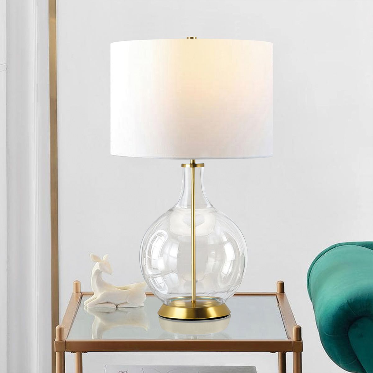 Elstead Orb Single Table Lamp - Aged Brass & White Shade