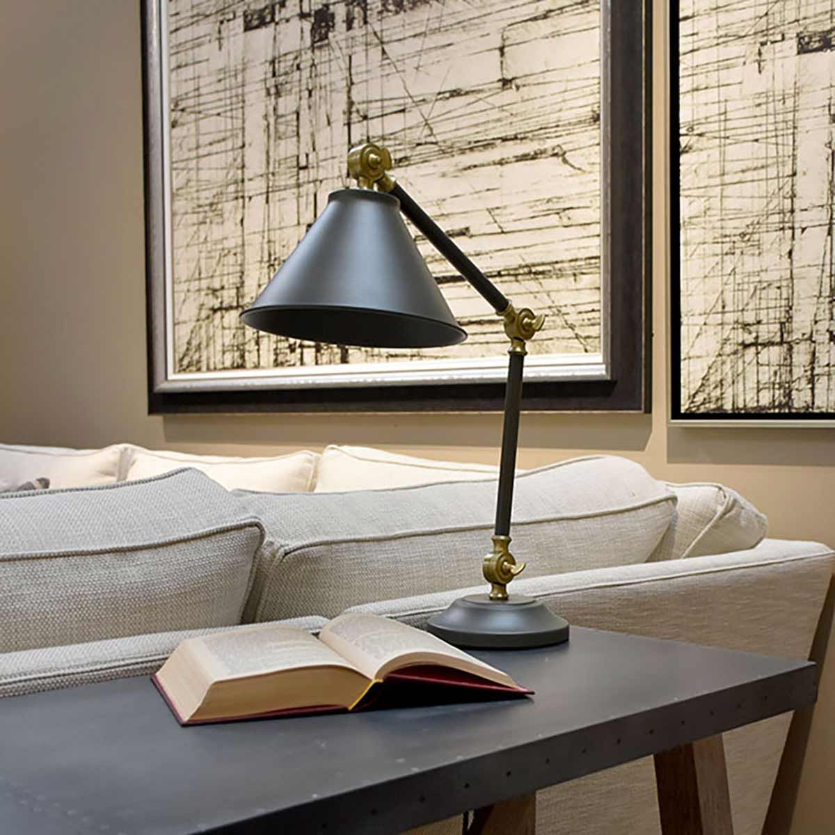 Elstead Provence Element Single Mini Table Lamp - Dark Grey & Aged Brass