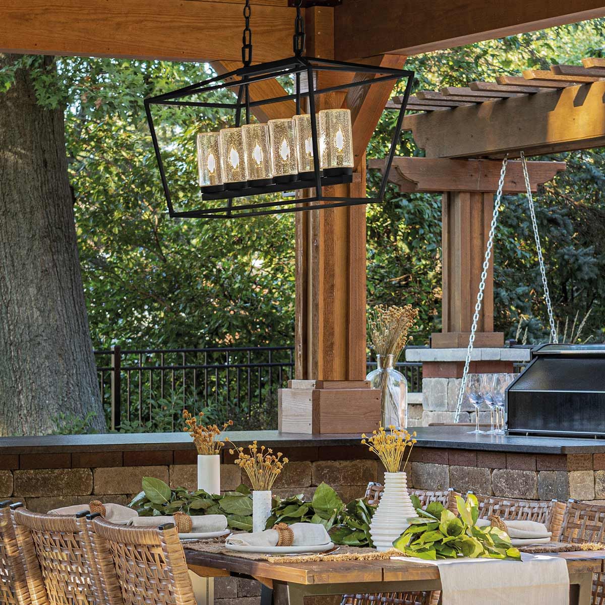 Quintiesse Alford Place 6 Light Outdoor Linear Pendant - Museum Black