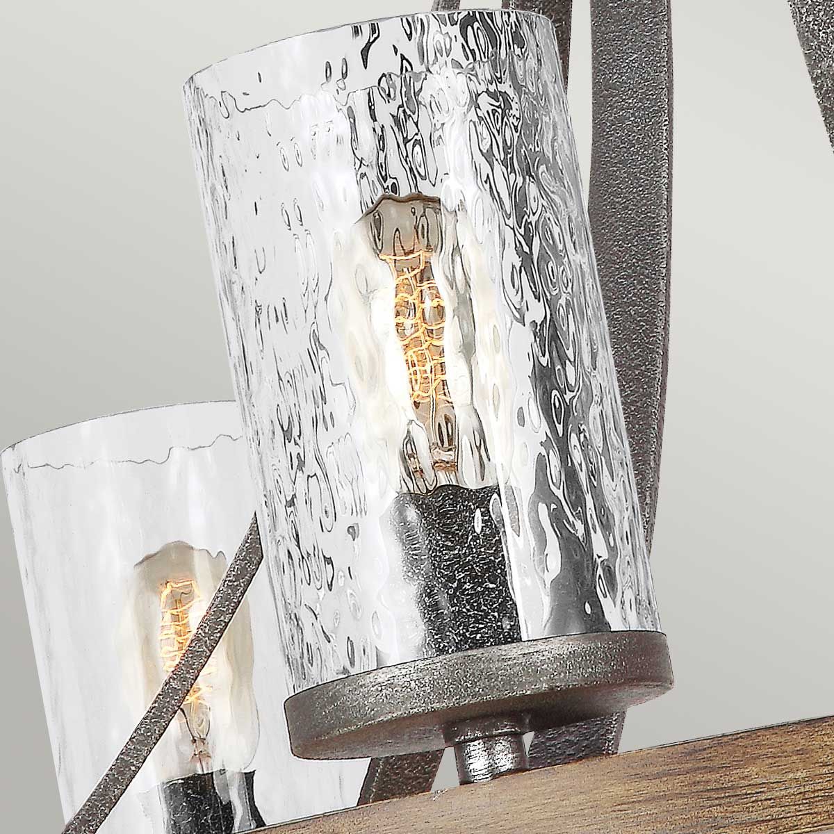 Quintiesse Angelo 6 Light Chandelier - Distressed Weathered Oak & Slate Grey Metal