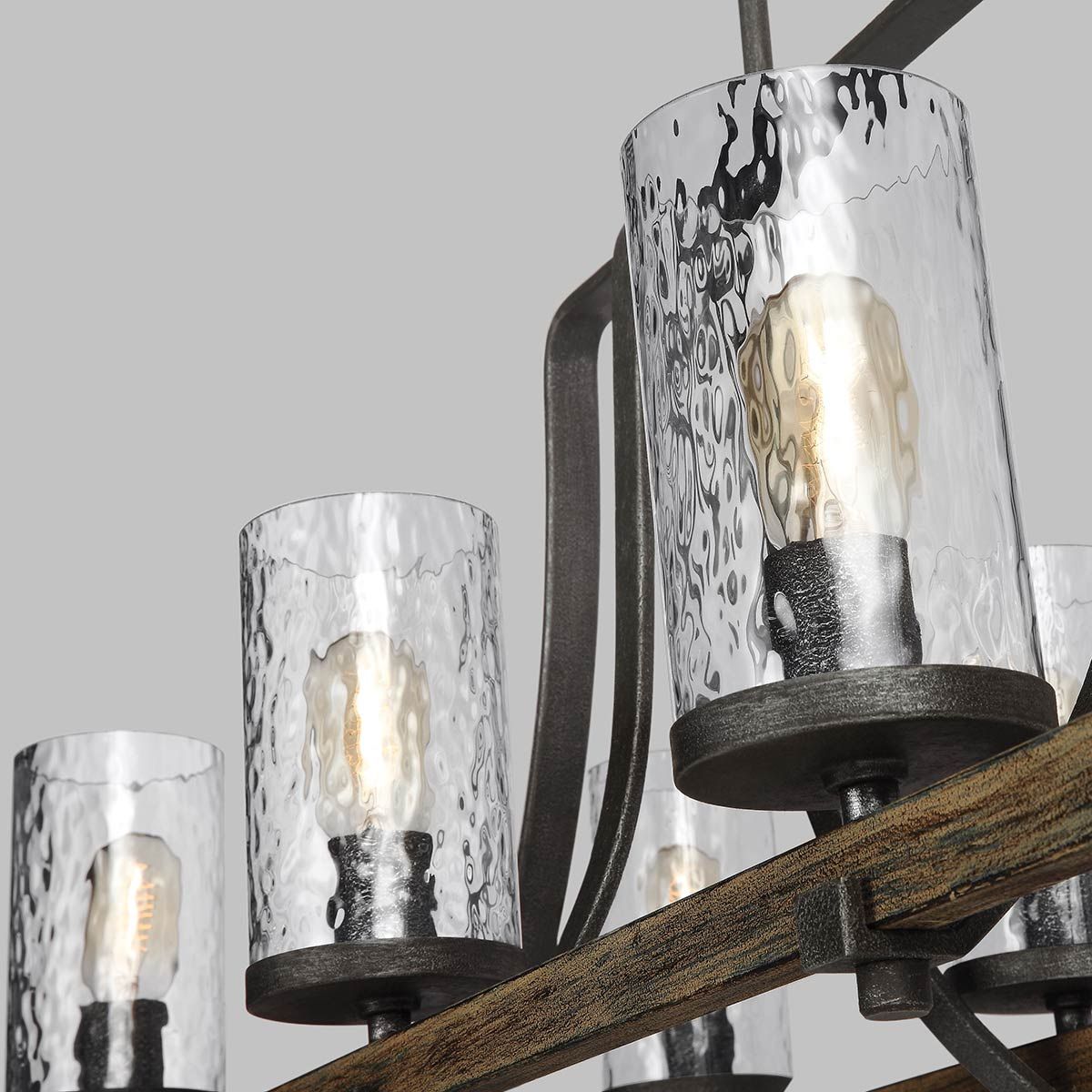 Quintiesse Angelo 8 Light Isle Chandelier - Distressed Weathered Oak & Slate Grey Metal