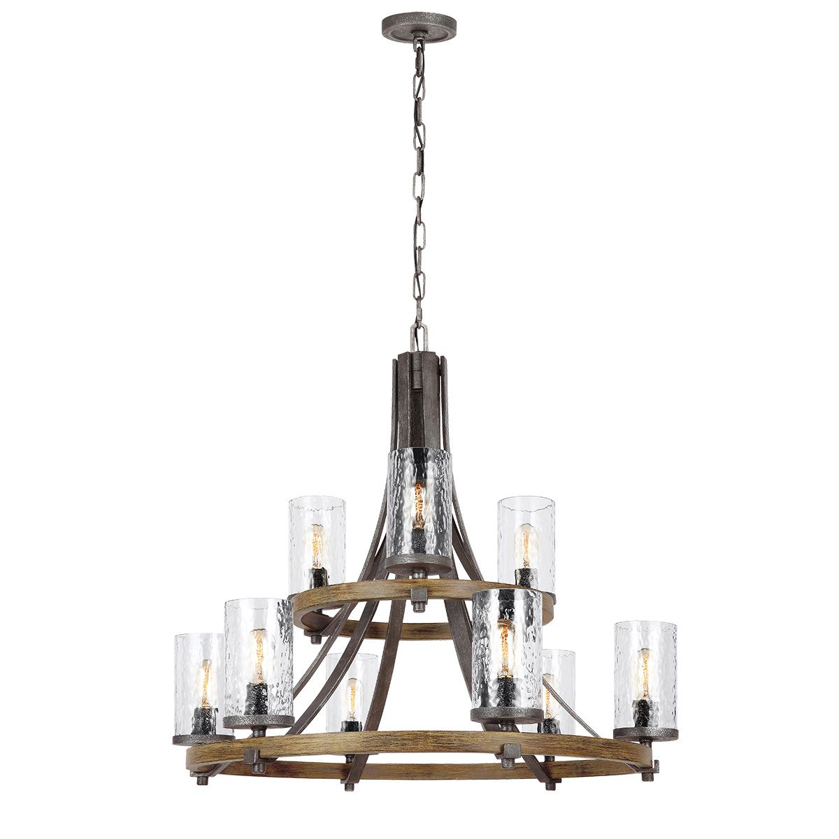 Quintiesse Angelo 8 Light Isle Chandelier - Distressed Weathered Oak & Slate Grey Metal