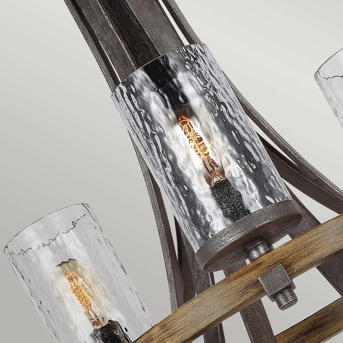 Quintiesse Angelo 9 Light Chandelier - Distressed Weathered Oak & Slate Grey Metal
