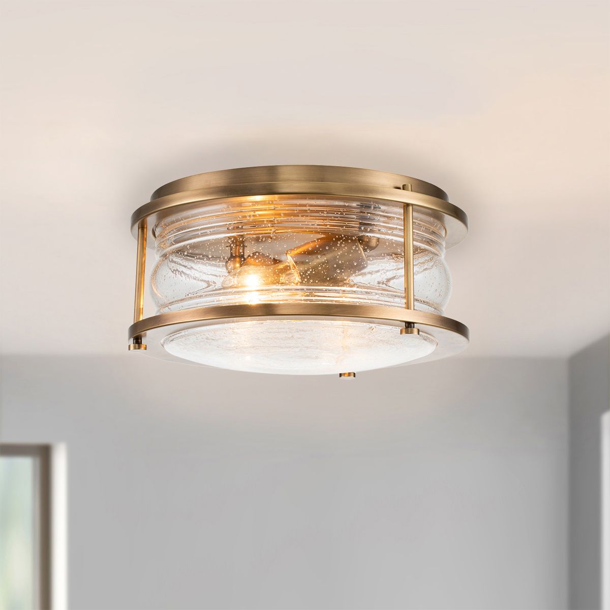 Quintiesse Ashland Bay 2 Light Bathroom Flush Fitting - Natural Brass