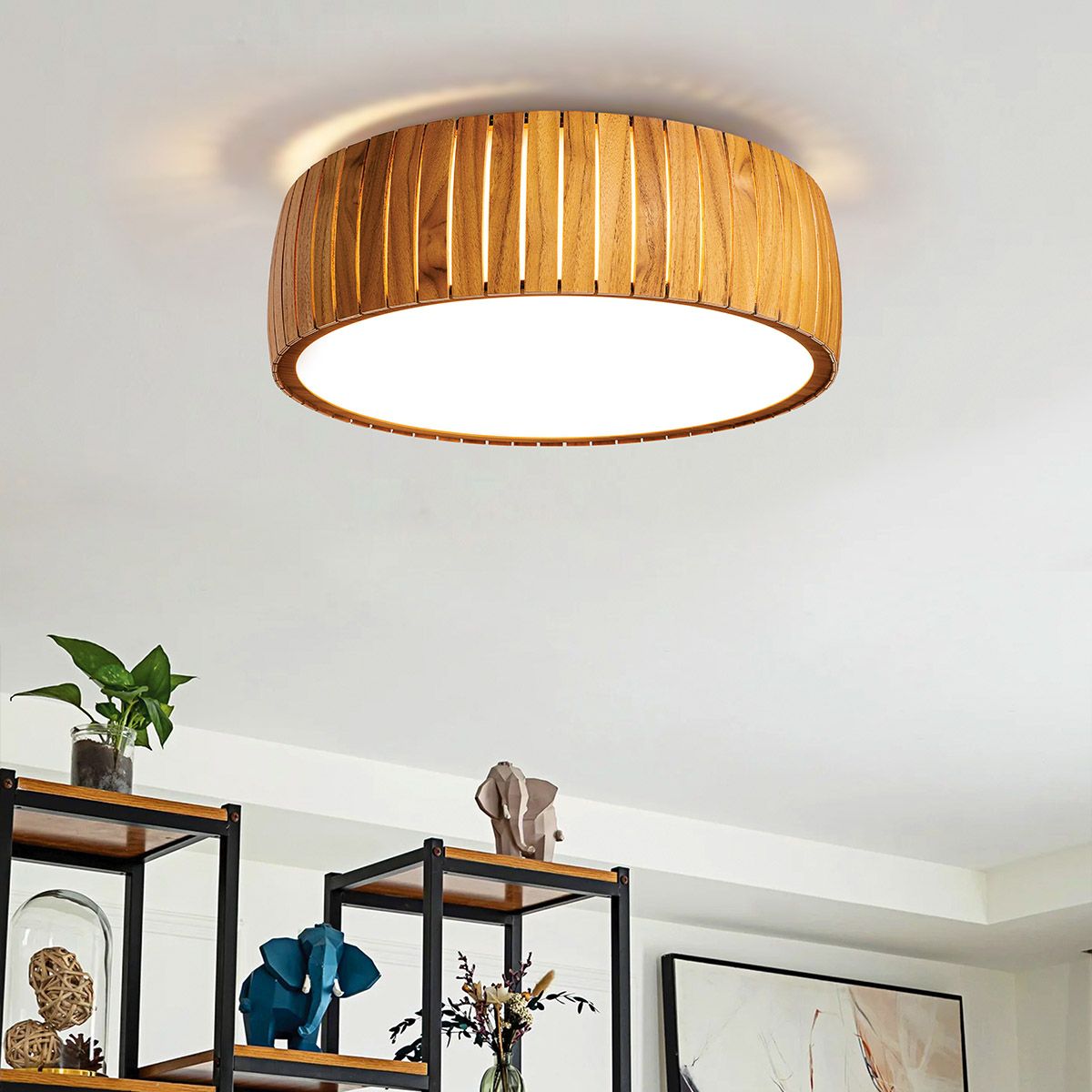 Quintiesse Barrel LED Flush Mount - Teak Veneer
