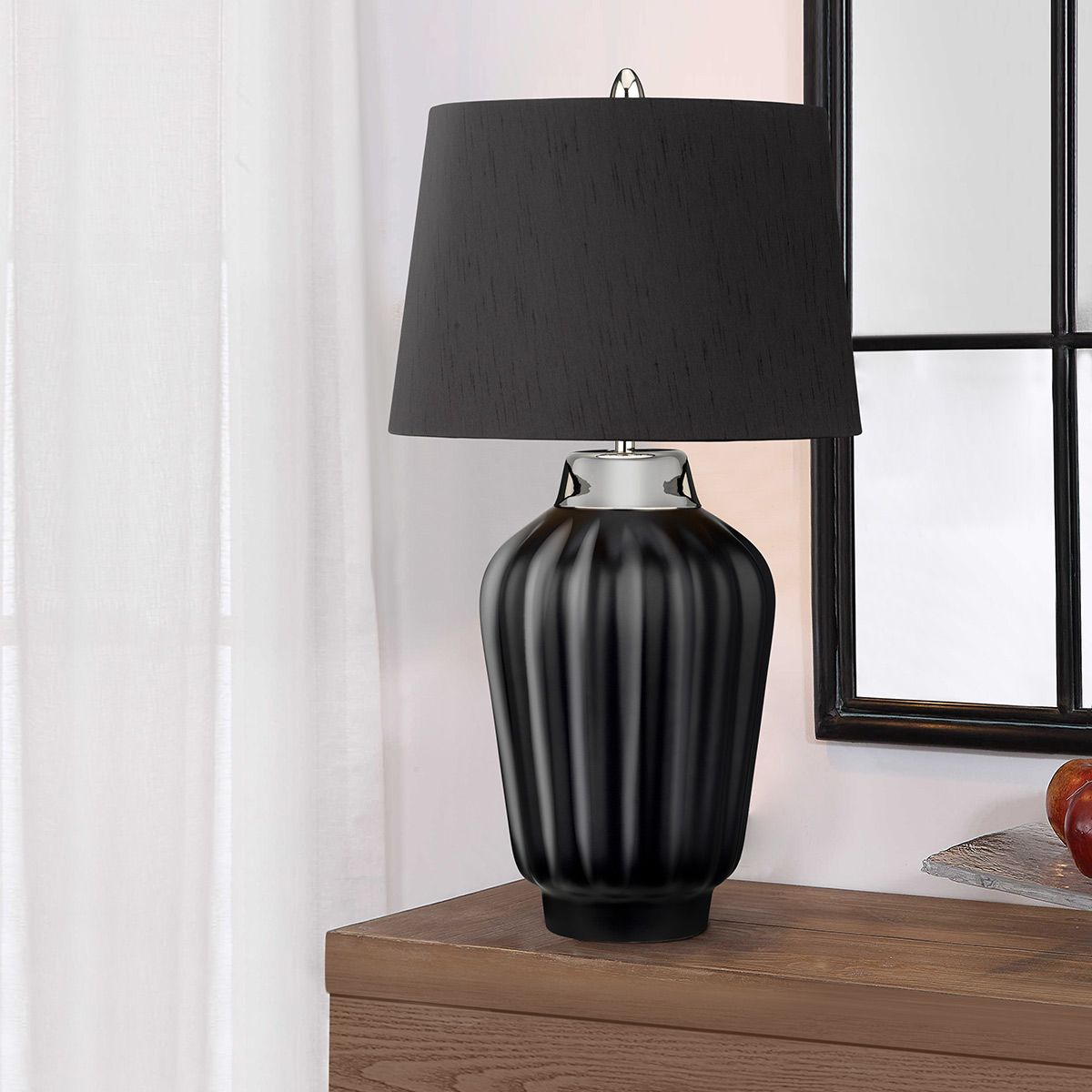 Quintiesse Bexley Single Table Lamp - Black & Polished Nickel