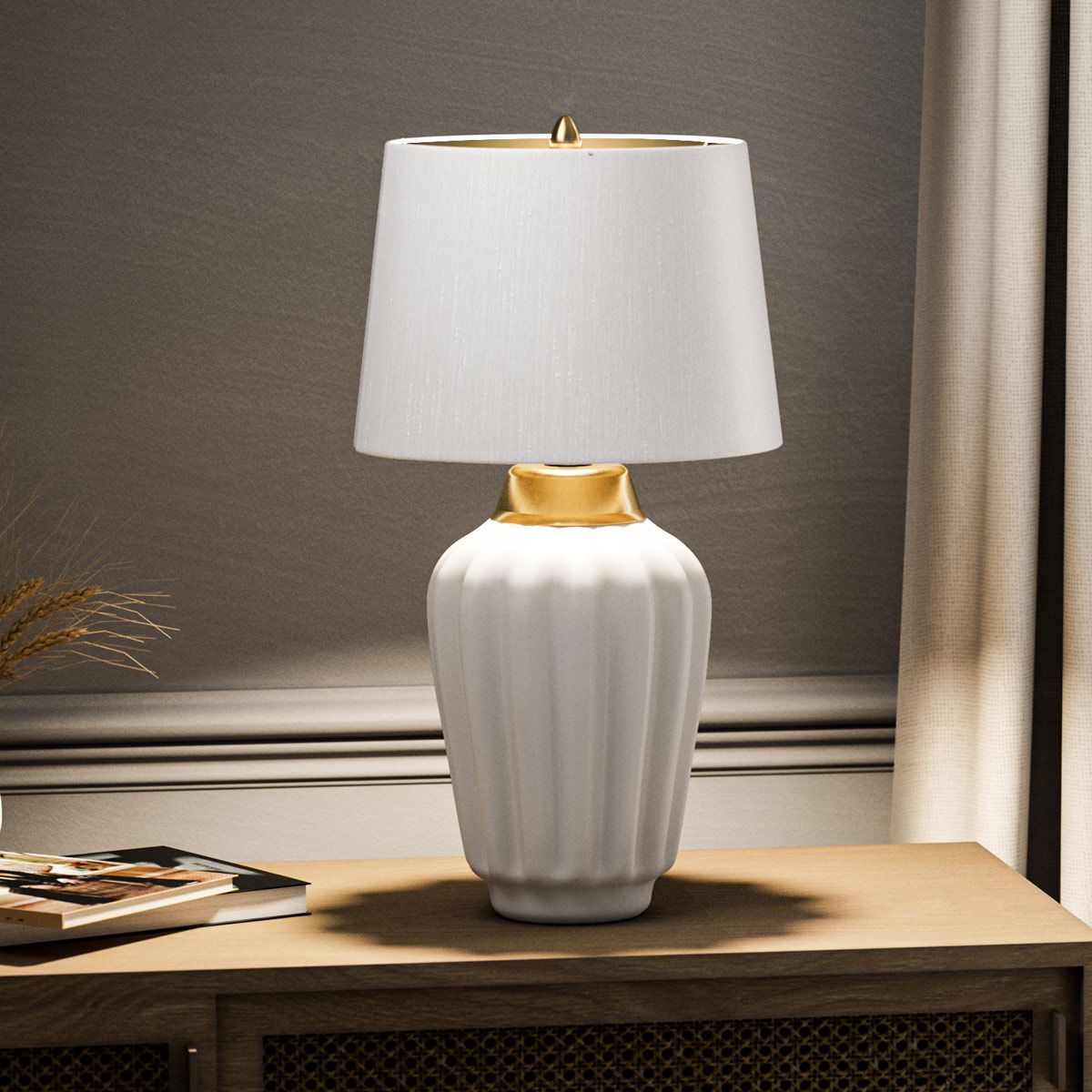 Quintiesse Bexley Single Table Lamp - White & Brushed Brass