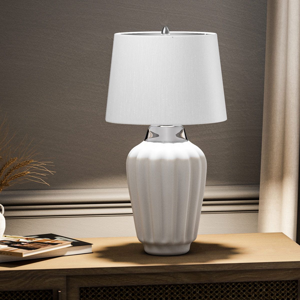 Quintiesse Bexley Single Table Lamp - White & Polished Nickel
